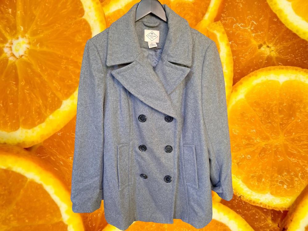 St John's Bay Gray Double Breasted Pea Wool Blend Coat Size Large